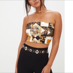 Black and yellow strapless tube top